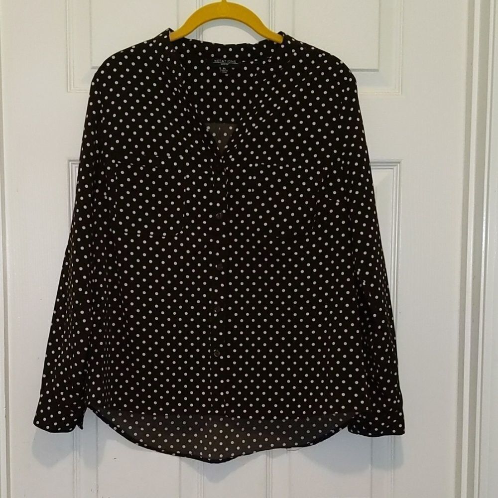 Notations brown button down blouse Sz PL NWOT